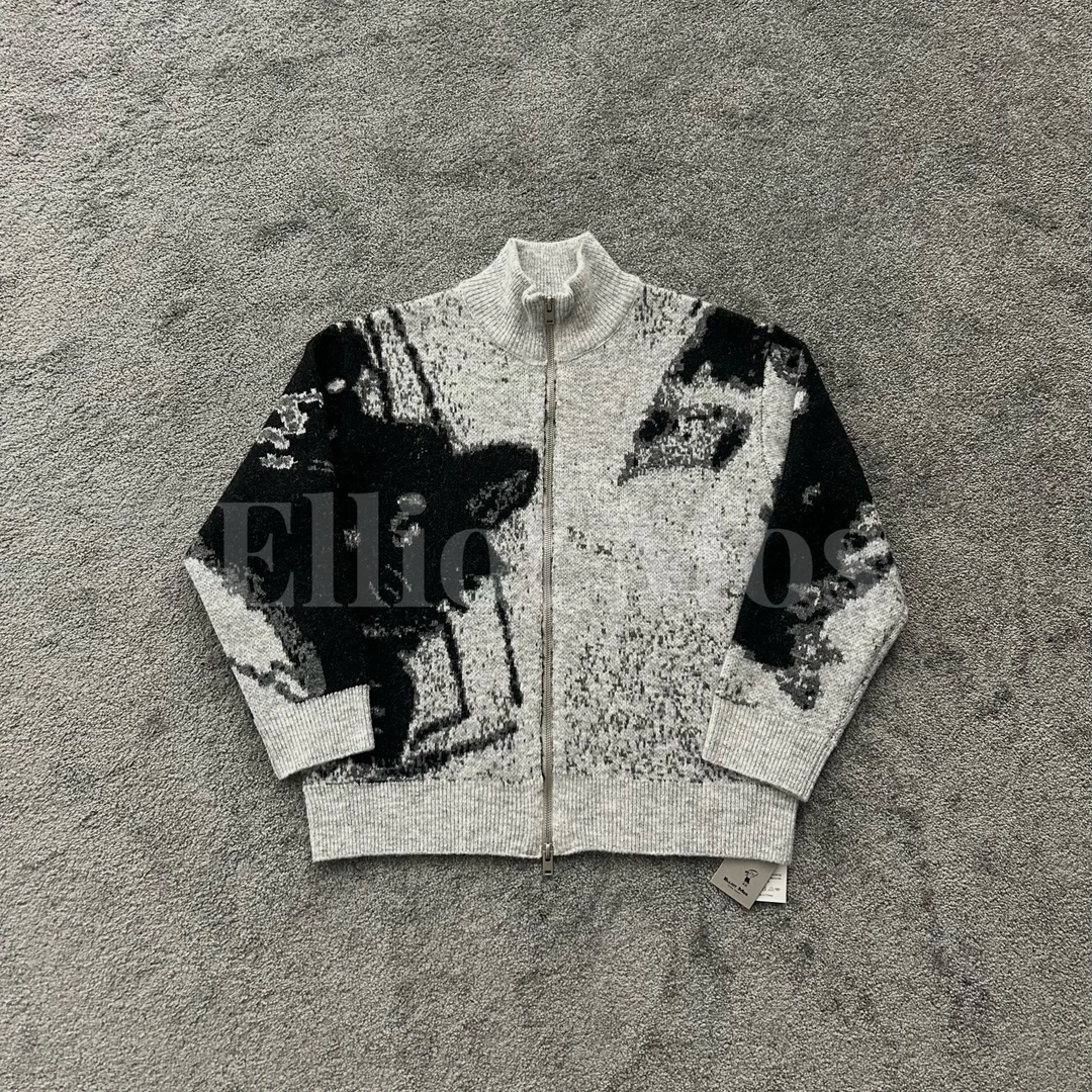 Elliot Mos混纺面料~Knitted Sweater 猫咪图案提花针织毛衣-0808