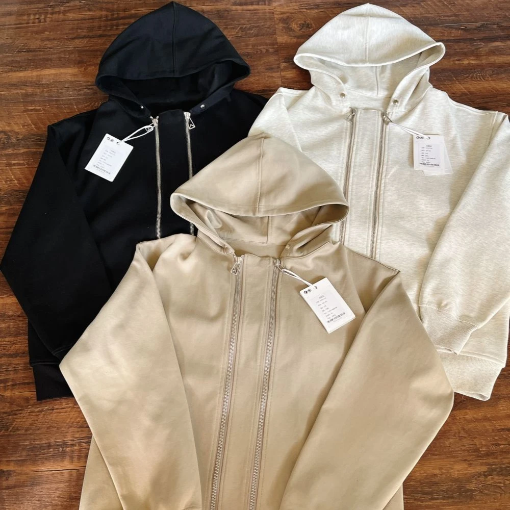 小众单品！金属质感双拉链休闲宽松百搭带帽卫衣外套 3色-0190