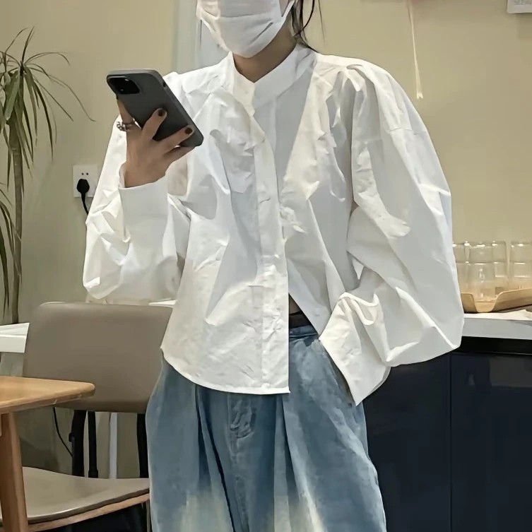 【北海道少女】韩系韩版廓形打褶袖衬衫长袖