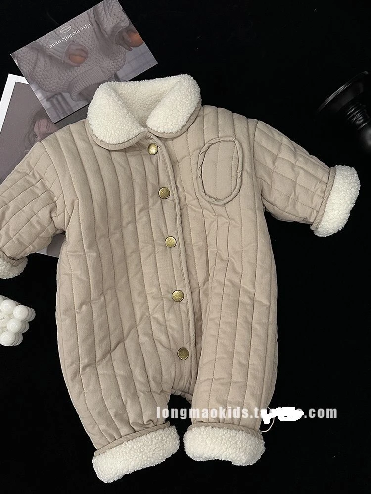婴儿夹棉连体衣冬季洋气加绒加厚保暖棉服爬服冬天宝宝衣服外出服