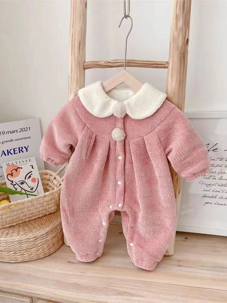 婴儿衣服加绒连体衣女宝宝超萌哈衣冬季保暖外出服