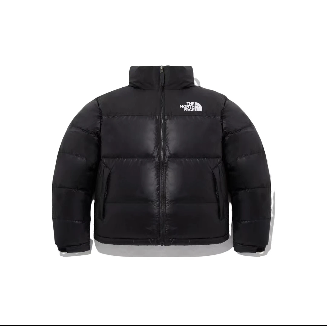 北面/THE NORTH FACE 纯色立领连帽LOGO贴标羽绒夹克 情侣款 黑色