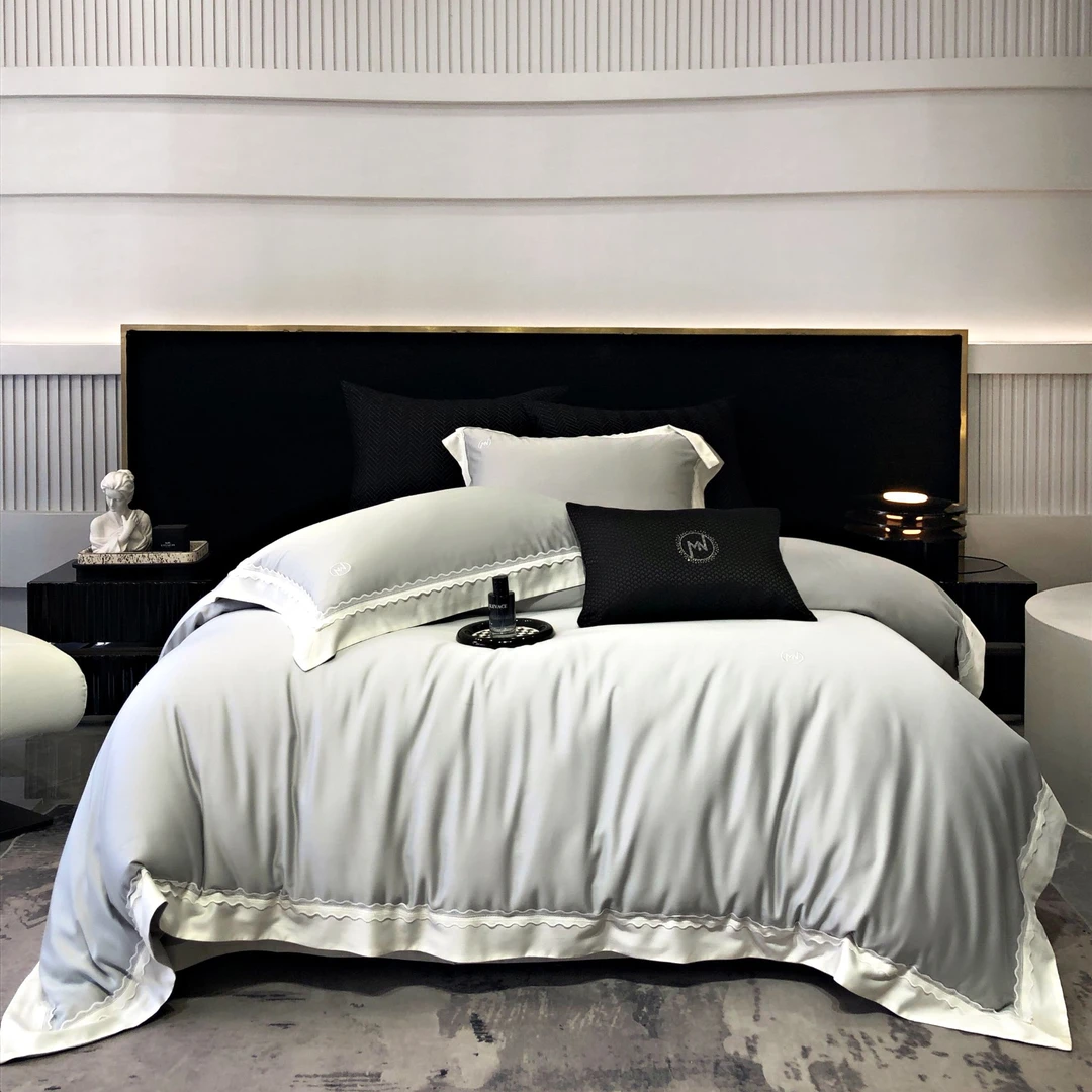 【贤公子家居】MN/慕奈  萝菈（天空蓝）-简约款天丝棉花边工艺四件套