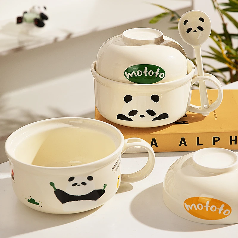 【摩登主妇】mototo熊猫泡面碗宿舍学生带盖陶瓷泡面杯大容量面碗