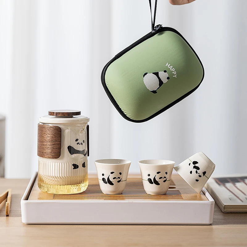 【粉丝专享】原创旅行茶具户外便携式套装陶瓷熊猫随行功夫快客杯