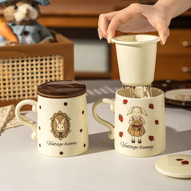 【摩登主妇】赫拉兔马克杯办公室茶水分离杯喝茶杯子陶瓷茶隔杯可爱