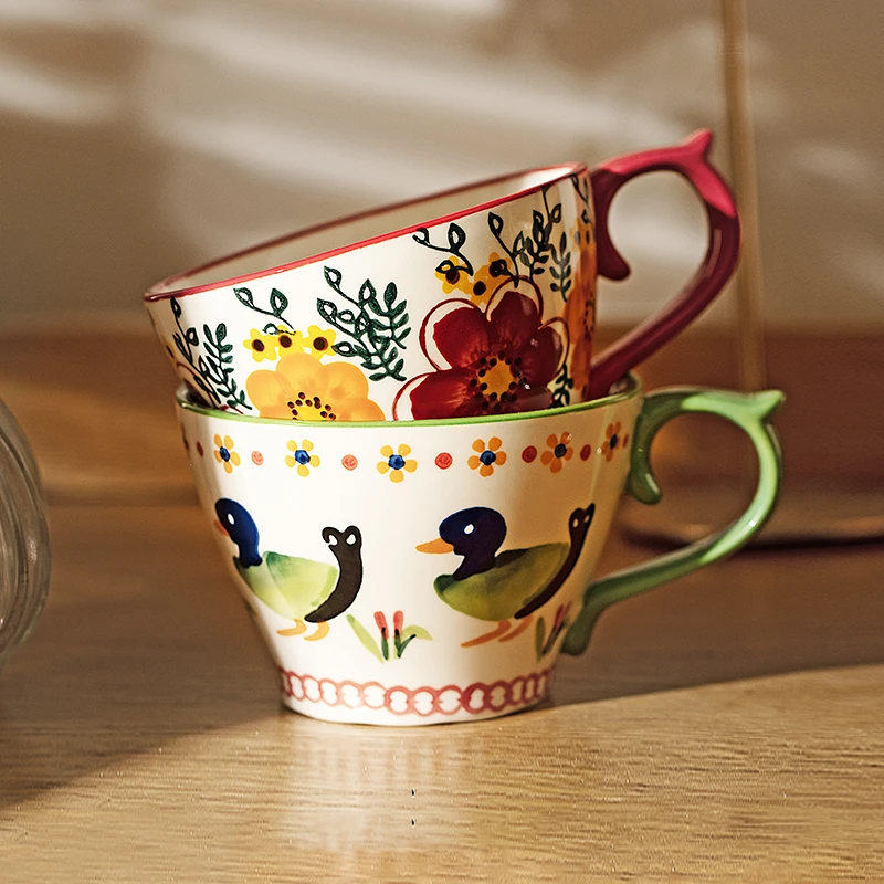 【朵云专属】原创釉下彩马克杯复古陶瓷杯水杯家用早餐杯咖啡杯子