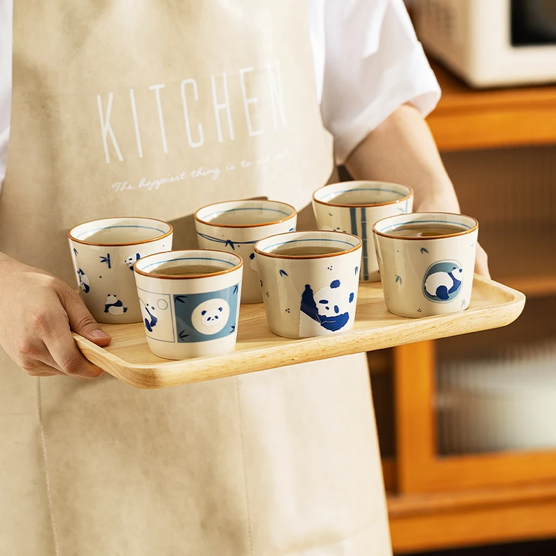 摩登主妇原创陶瓷小茶杯国风复古熊猫喝茶品茗杯茶具餐具套装秋冬