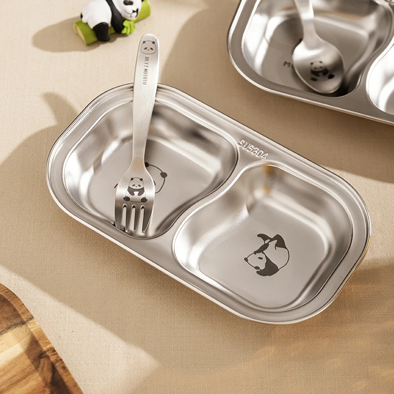 【摩登主妇】mototo熊猫儿童餐盘304不锈钢餐具防摔分格盘宝宝盘