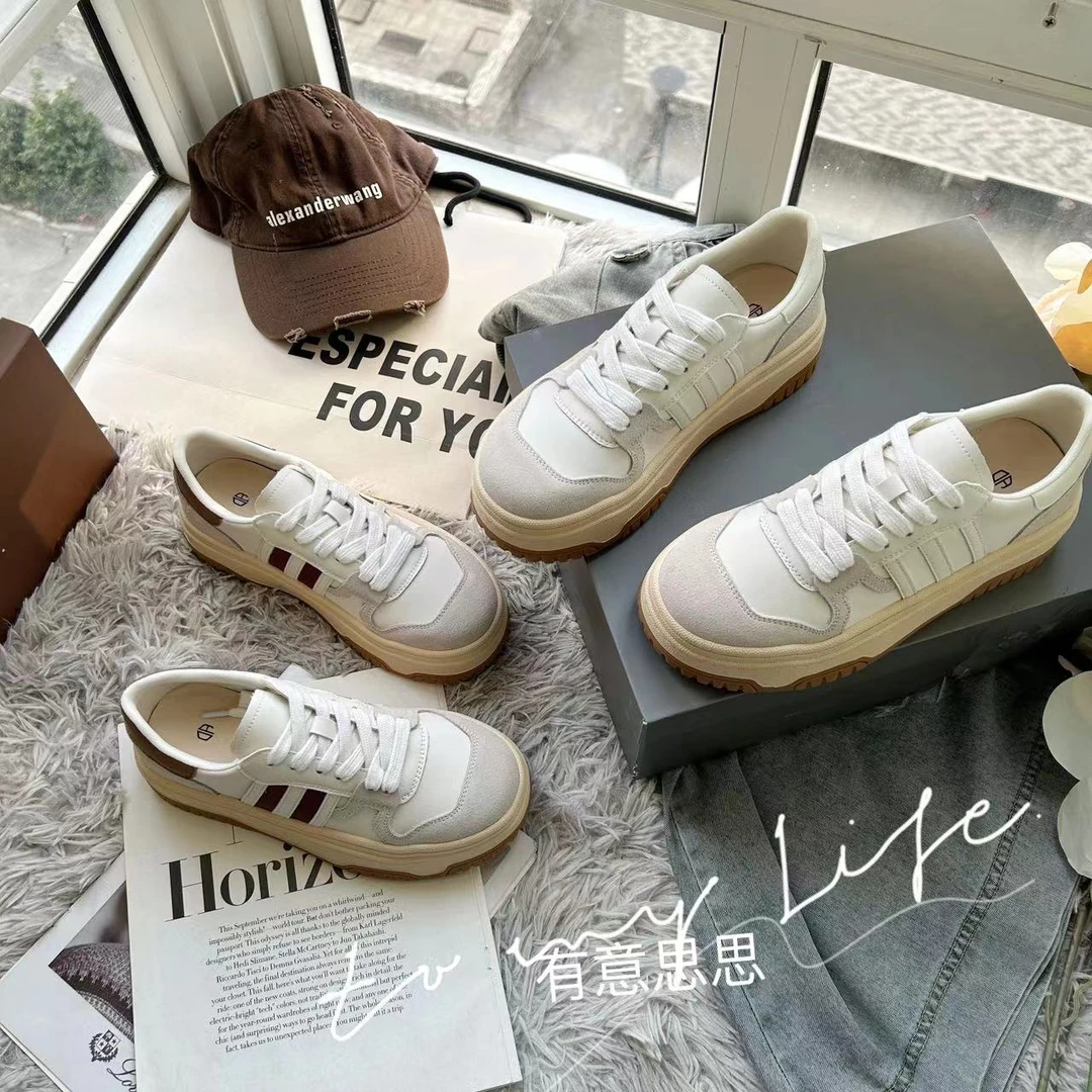 【思思推荐】—‘ 起司’春季新款韩版百搭系带厚底休闲板鞋小白鞋