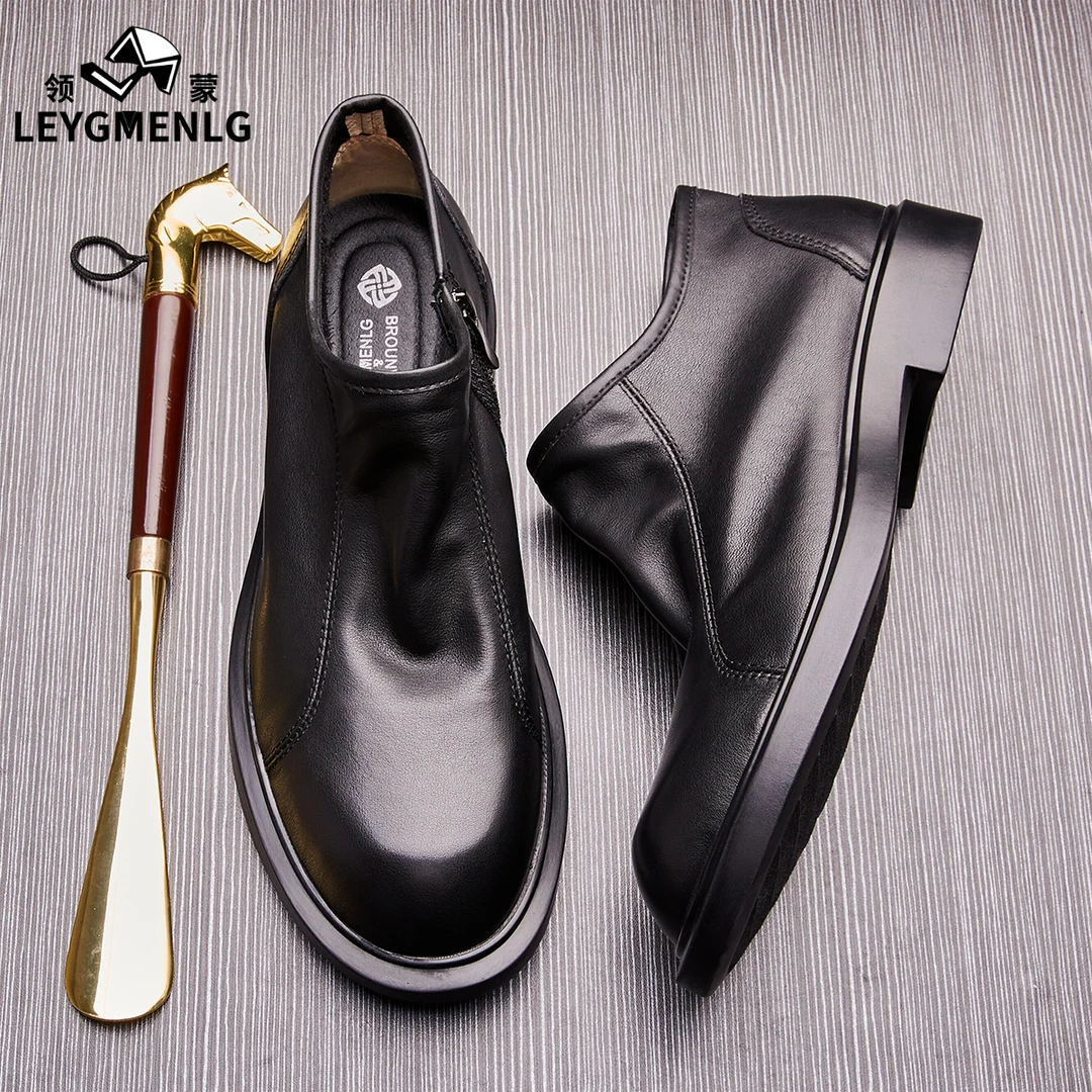 2024新款真皮男百搭爆款软底高端正品增高牛皮大头黑色休闲皮鞋
