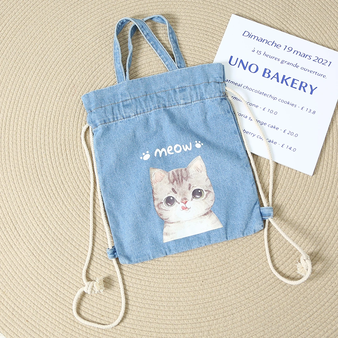 40*32cm时尚抽绳百搭牛仔布包手提斜挎包潮流轻便日韩系潮流6D118