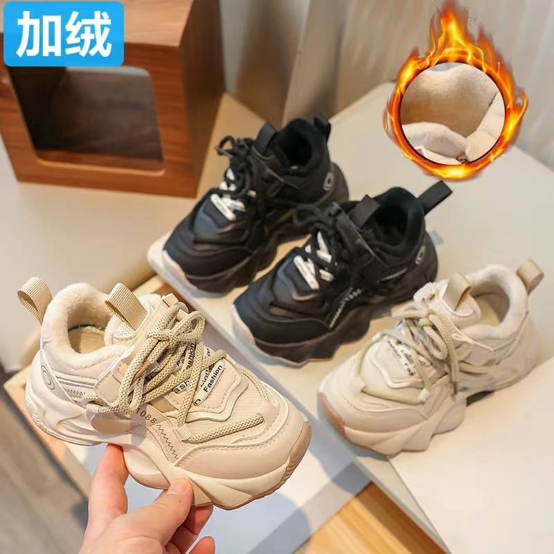 女童加绒运动鞋2023新款冬季儿童鞋二棉童鞋男童软底休闲鞋-2379