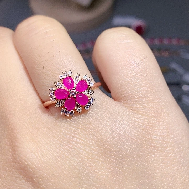 红宝石戒指银S925镶嵌