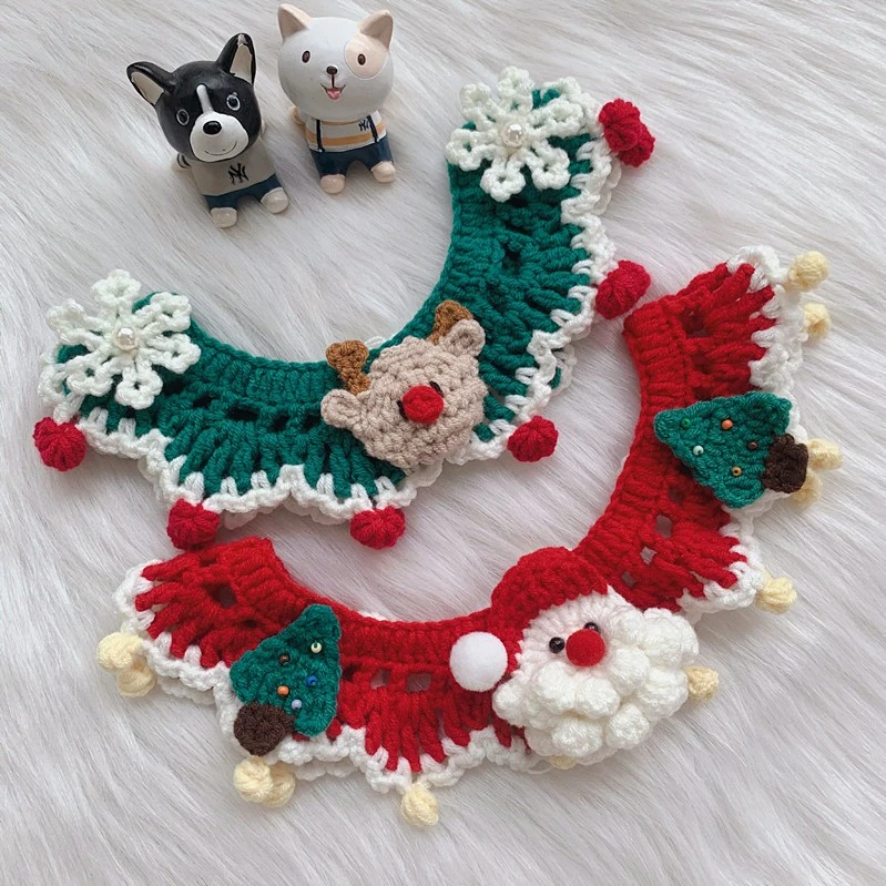 原创猫咪狗狗圣诞节针织围脖领结新年饰品布偶蓝白泰迪口水巾围巾