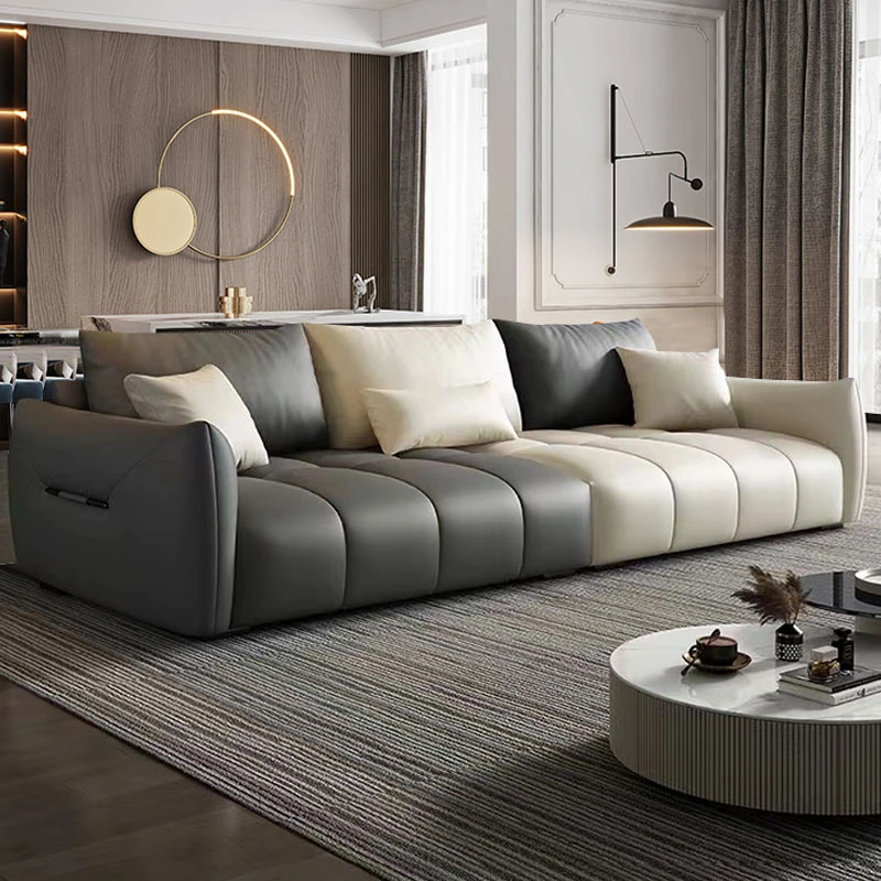 现代简约奶油风真皮北欧创意乳胶沙发客厅中小户型直排客厅沙发