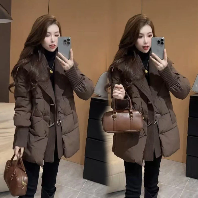 网红爆款2025冬新款韩版时尚大翻领棉服女中长款外套加厚保暖棉衣