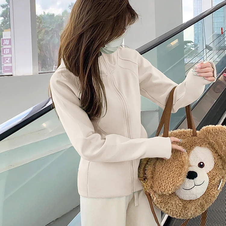 春季款瑜伽上衣女连帽专业保暖修身运动开衫大码休闲黑色外套卫衣