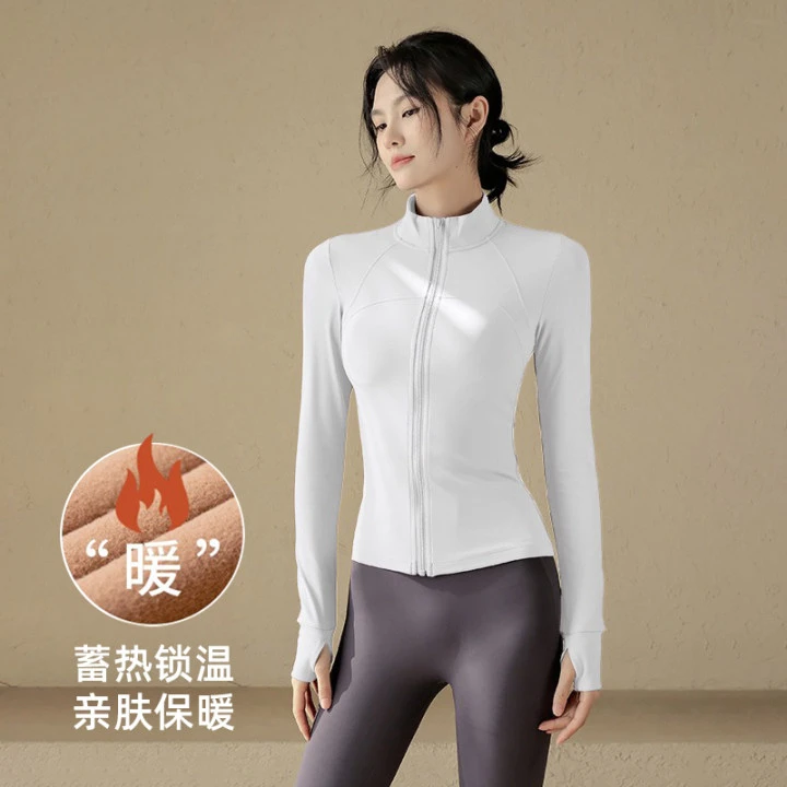 立领加绒运动外套女收腰显瘦百搭健身服弹力瑜伽服套装上衣春季款