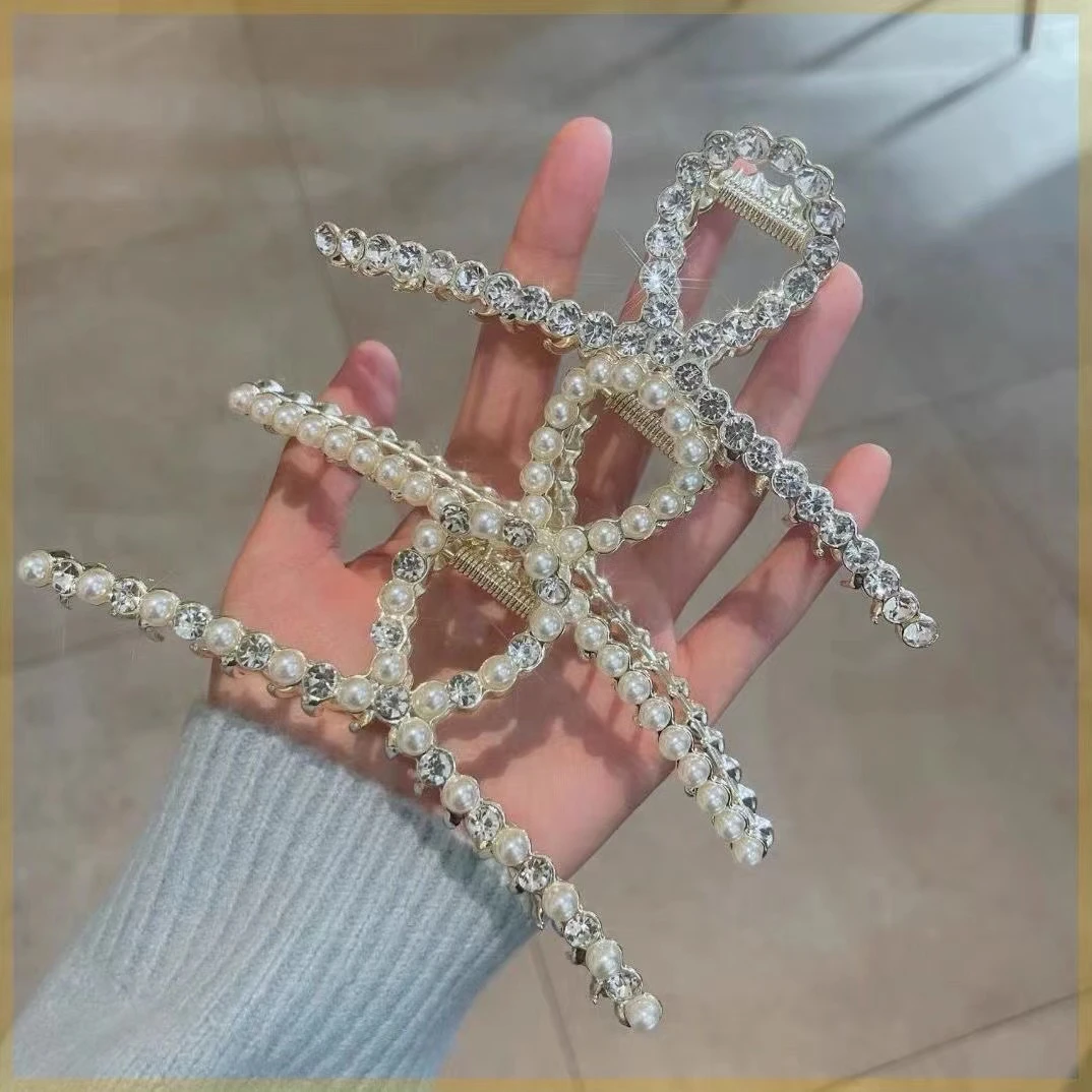 大号盘头发抓夹女珠珠合金抓夹后脑勺新款高级感发量多盘发鲨鱼夹