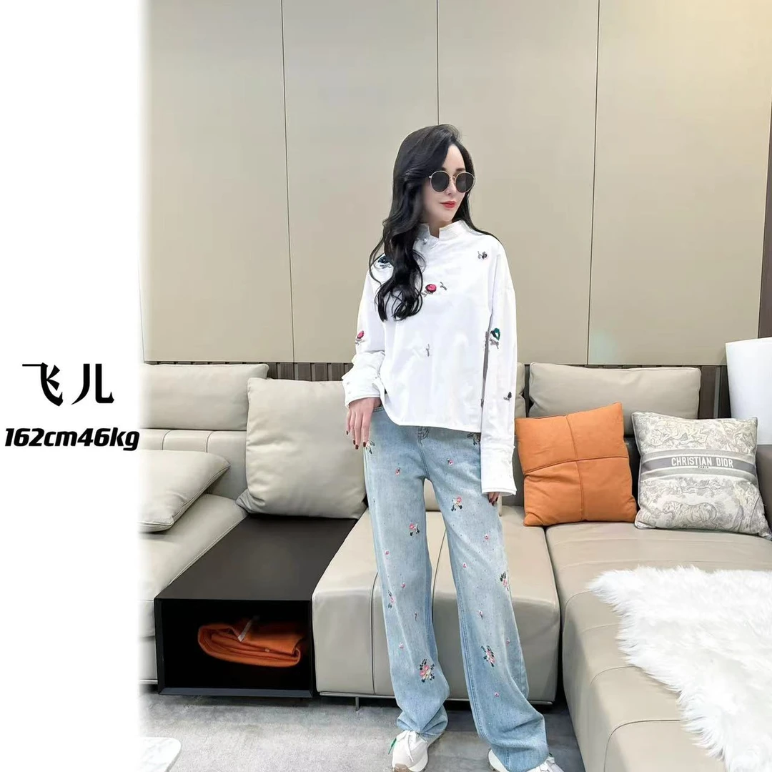 XIaoF-【梨花如云】飞儿高定时尚轻奢休闲黑色百搭重工小花宽松上衣