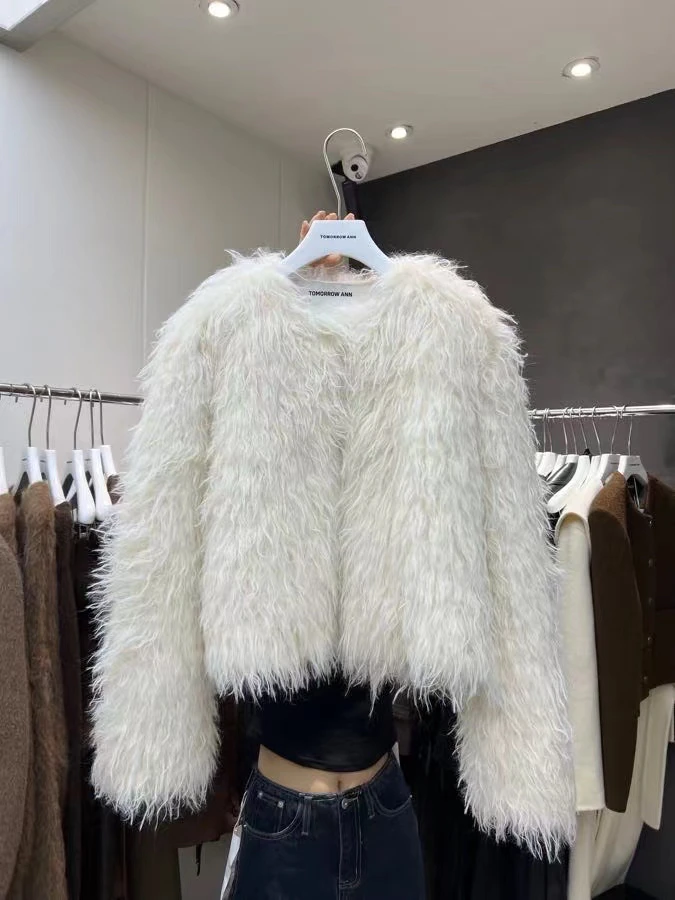 人造皮草 TOMORROW冬装新款 洋气百搭纯色人造皮草外套8587
