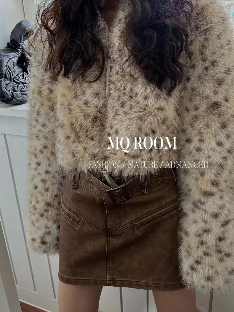 MQROOM新款 豹纹毛毛外套 好洋气