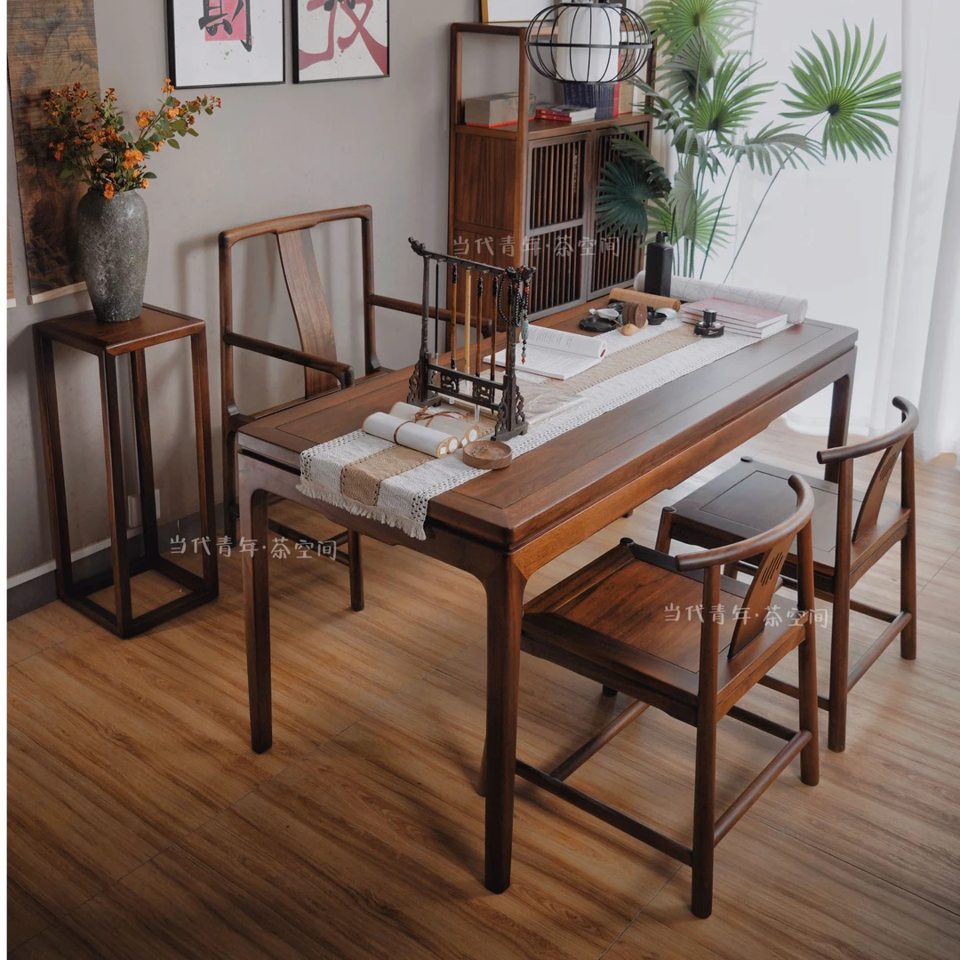 北美黑胡桃茶台茶桌复古写字桌全实木书桌