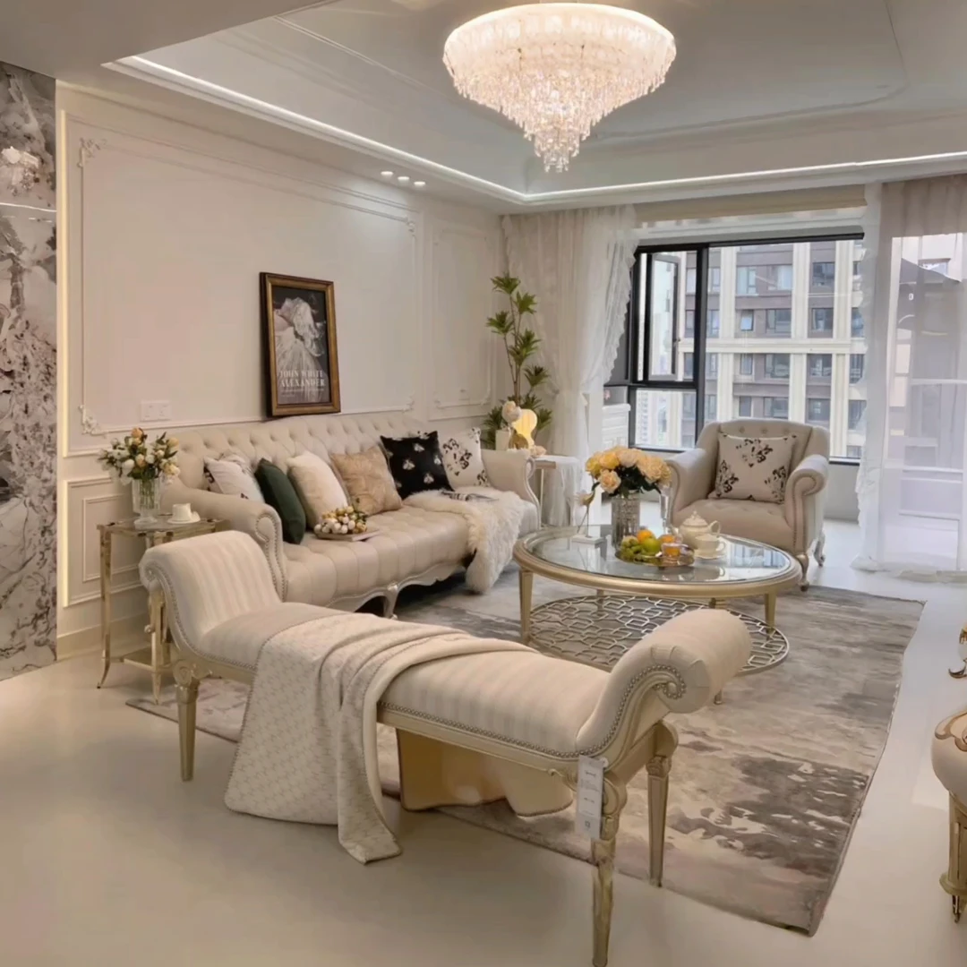 金沐家具fs轻奢家具客厅沙发头层牛皮拉扣欧式美式轻奢风格图尔乐