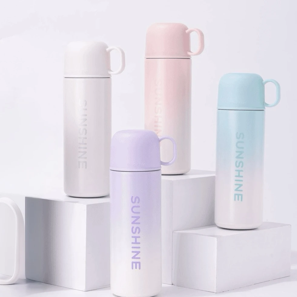 新款316不锈钢保温杯高颜值便携渐变简约带盖水杯三用弹跳杯