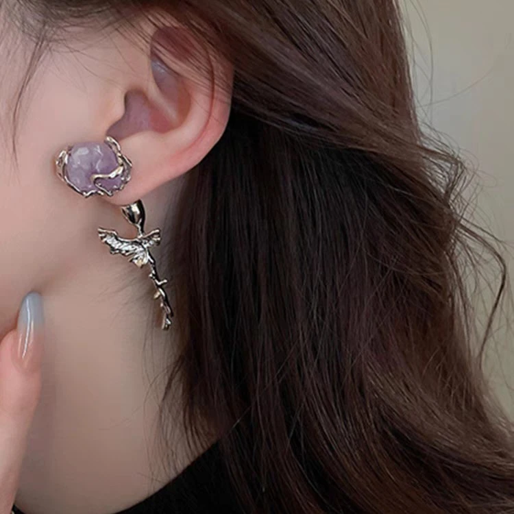 铜合金珐琅耳饰 紫色晶晶玫瑰个性原创小众设计感冷淡风--耳环
