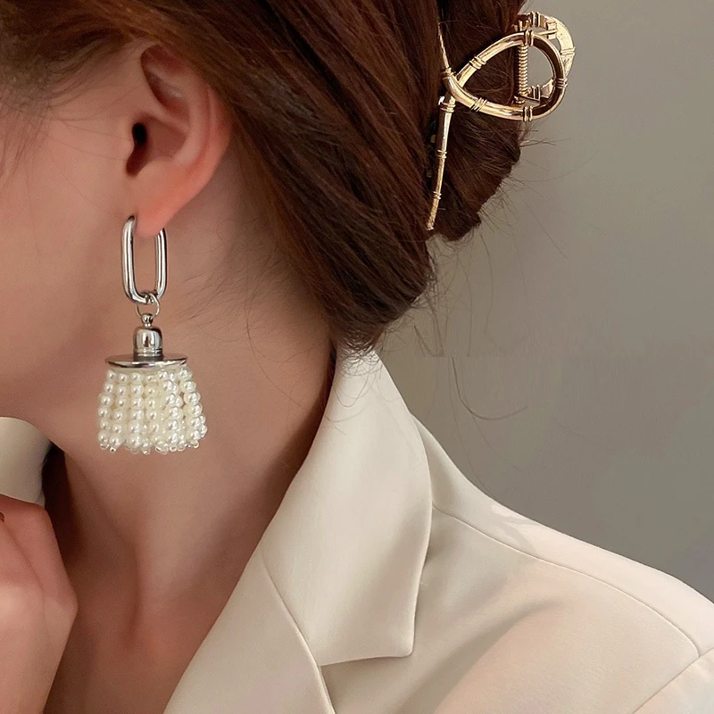 铜合金仿珍珠吊坠 008法式复古港风中古夸张珠珠流苏--耳环