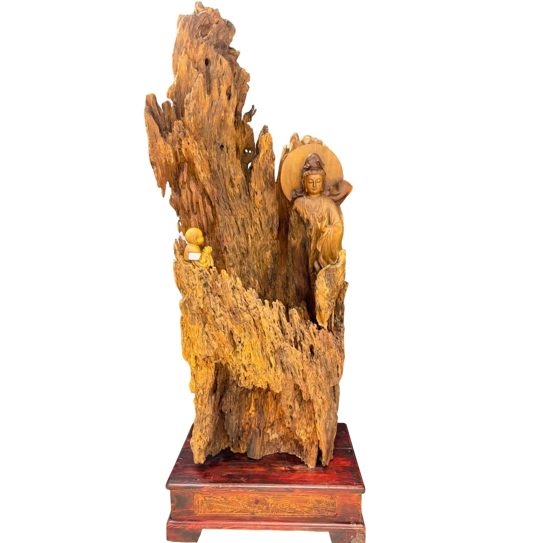 木雕工艺品摆件（观音）纯手工匠心技艺精细雕刻品