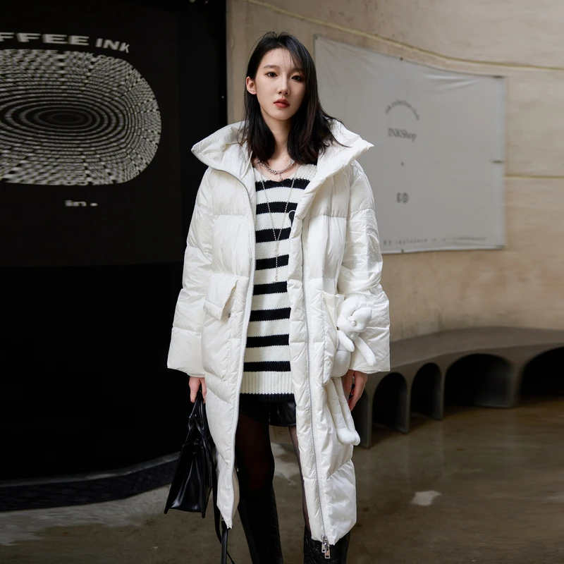 uti玩偶可脱卸设计感长款羽绒服女 白色休闲外套尤缇冬季新款