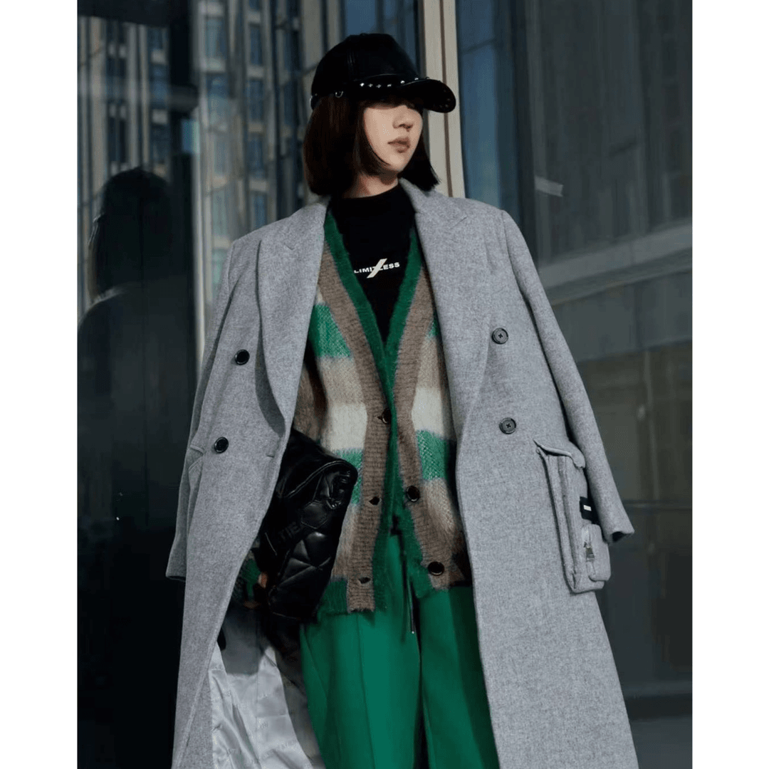 U/TI尤缇专柜热卖时尚设计师韩版灰色双面冬季女装呢大衣外套