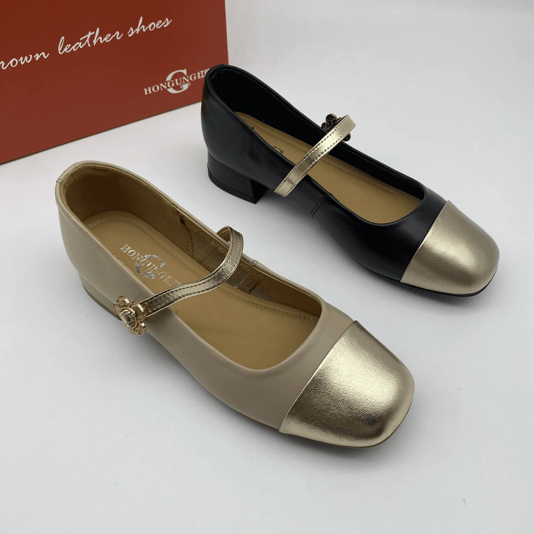 红冠皮鞋新款玛丽珍女鞋45001大码爆款时尚百搭软底复古粗跟