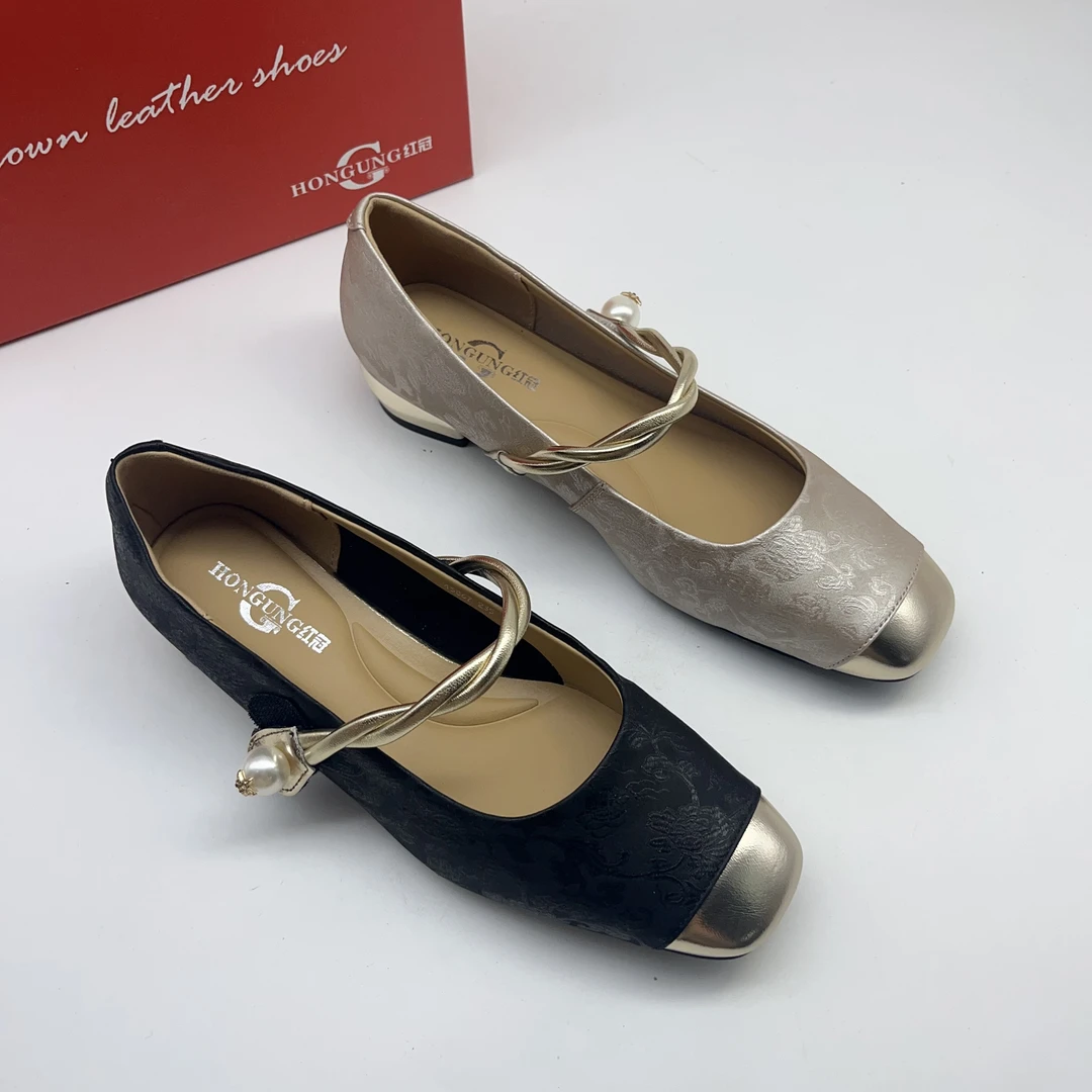 红冠皮鞋国风新中式浅口单鞋女45867时尚百搭低跟