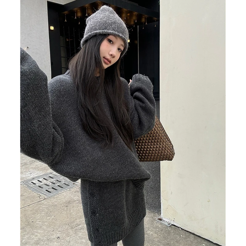 慵懒风软糯圆领套头针织毛衣女包臀短款半身裙秋季百搭时尚两件套