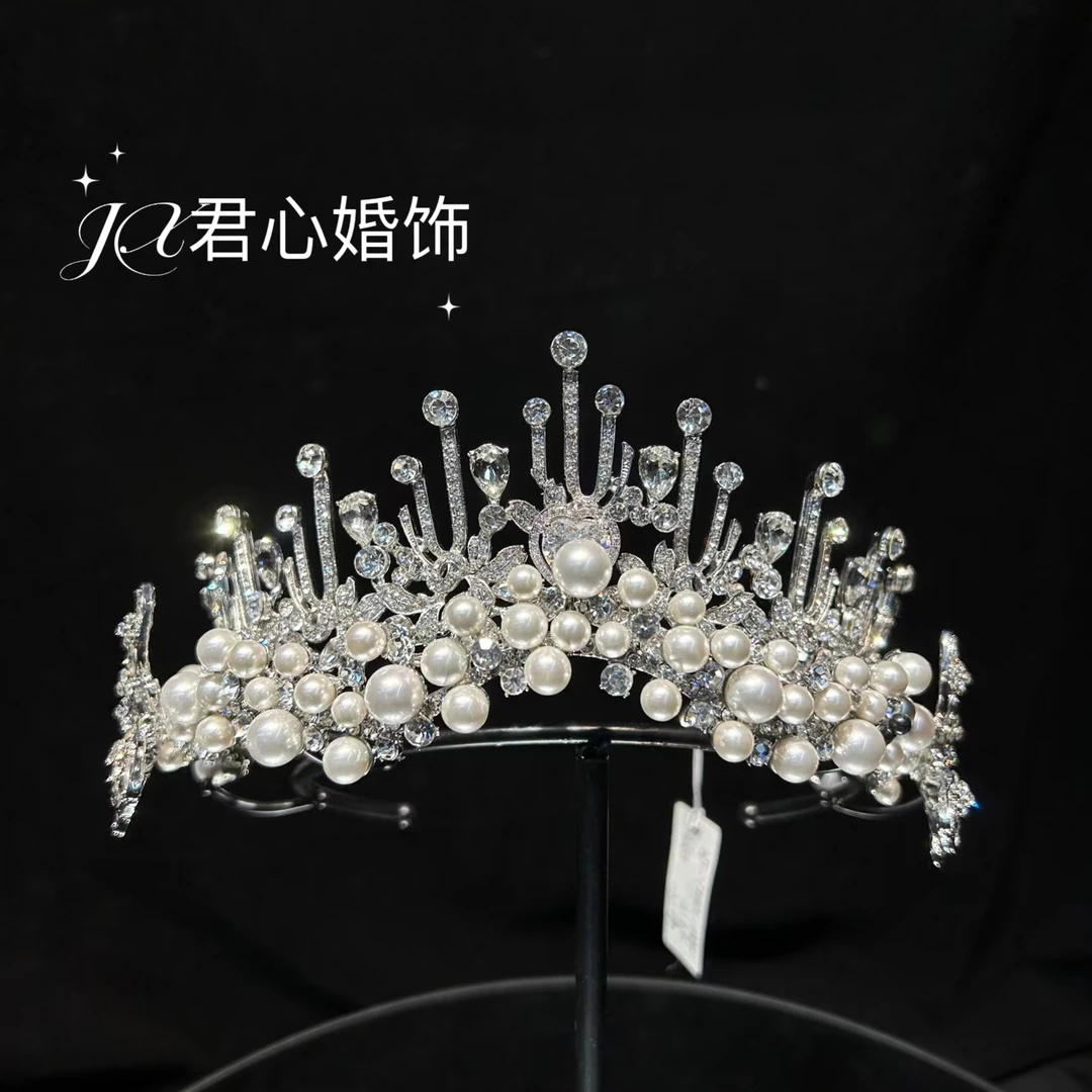 君心家 ETE铜锆珍珠高级皇冠可拆卸 新娘婚纱结婚写真头饰