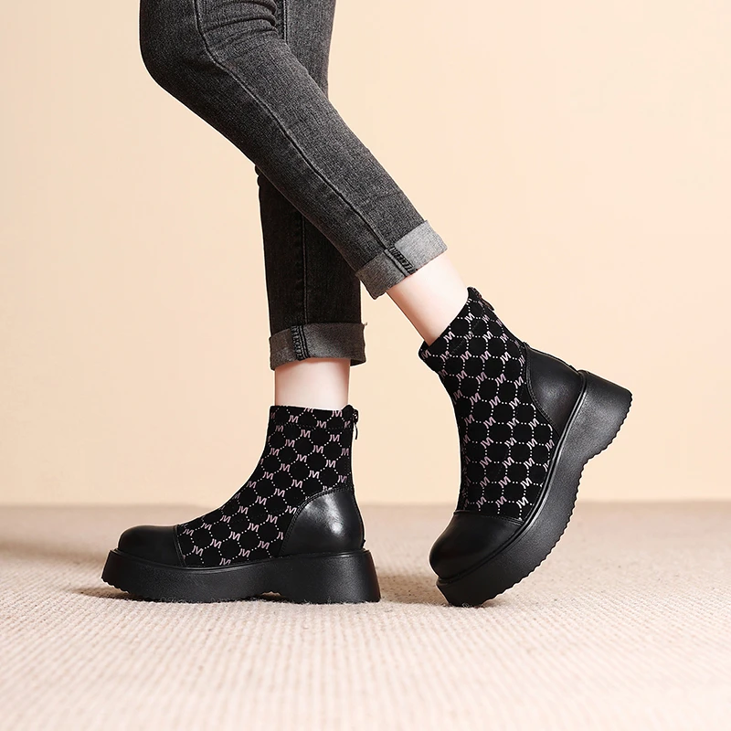 【莉姐】底厚5cm内增高1cm短靴厚底弹力靴短筒马丁靴女SG10889