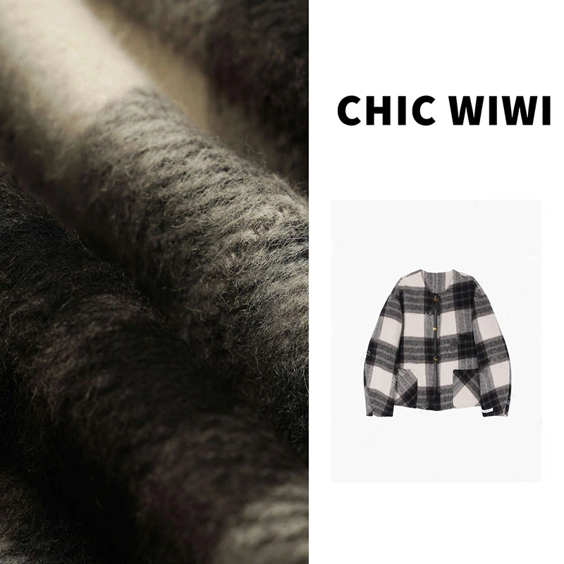 CHIC WIWI 2024秋冬圆领含羊毛羊驼毛休闲大衣外套WT027428