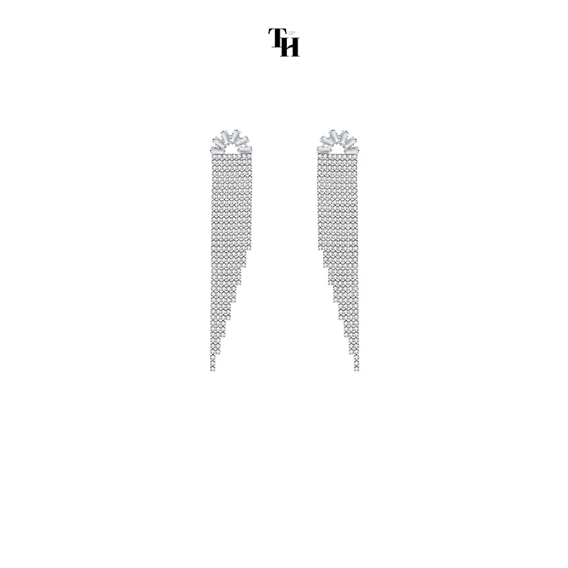 铜合金合成锆石耳饰 同话冰释夸张独特流苏耳环女高级感轻奢圆脸