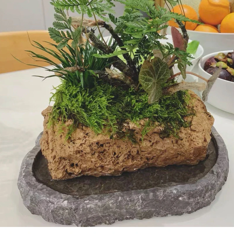造景盆景底盘清新假山吸水石绿植花盆底盘环保耐用整石可定制