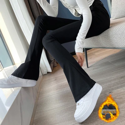 显瘦高腰马蹄裤女拖地裤2023秋冬新款垂感黑色微喇叭裤子潮