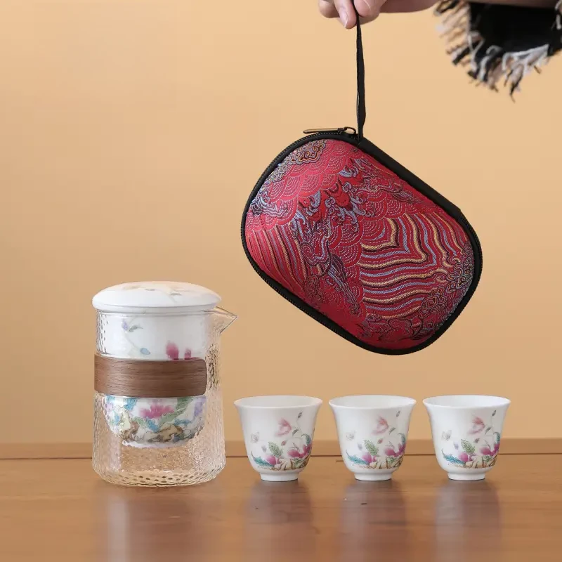 虞美人玻璃防烫旅行茶具快客杯一壶三杯A25