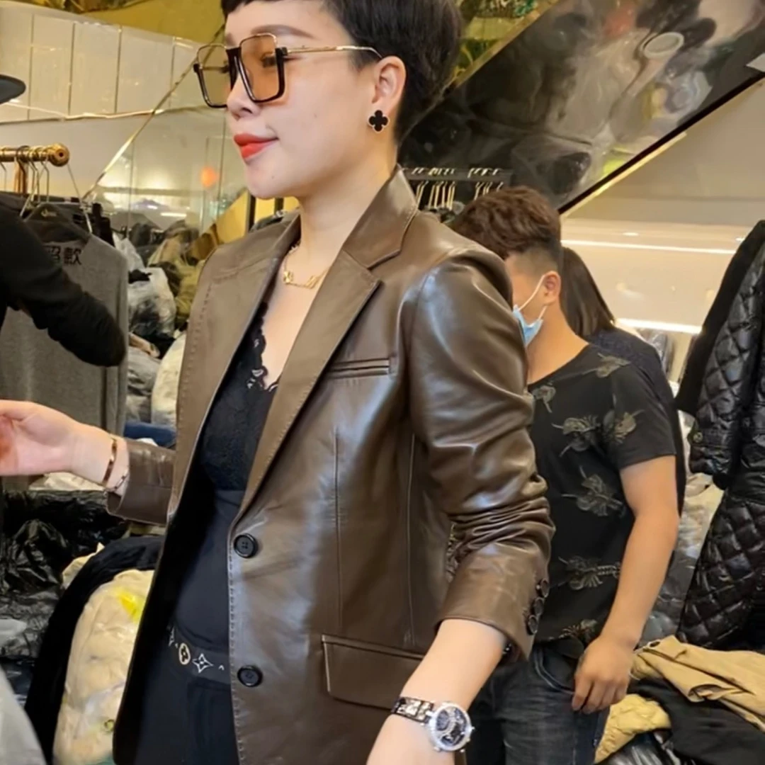 JING2025新款女装时尚百搭皮衣气质西装外套修身气质长袖西服秋冬