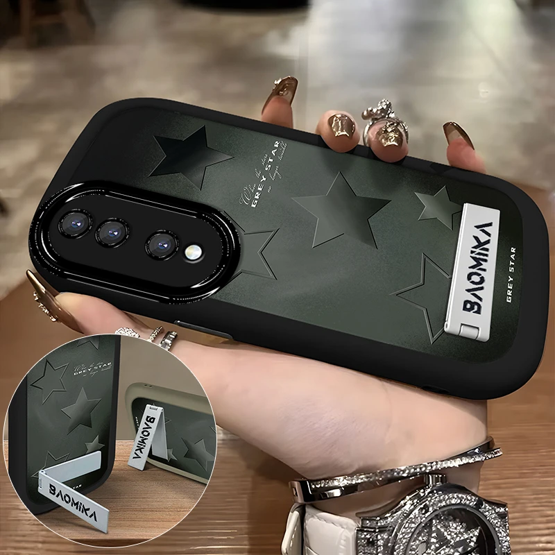 适用于【华为】荣耀80简约时尚灰色磨砂星星男支架手机壳