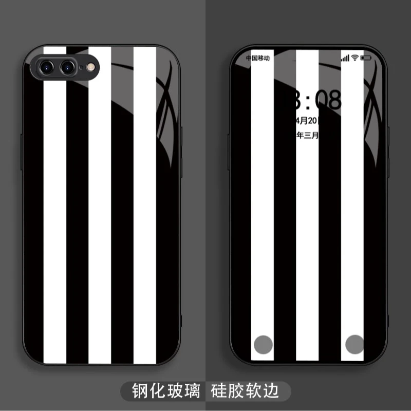 适用于【苹果】7Plus/8Plus创意黑白条纹设计感全包玻璃壳