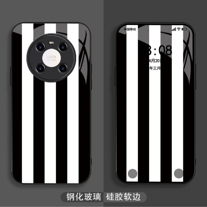 适用于【华为】Mate40创意黑白条纹设计感全包玻璃壳