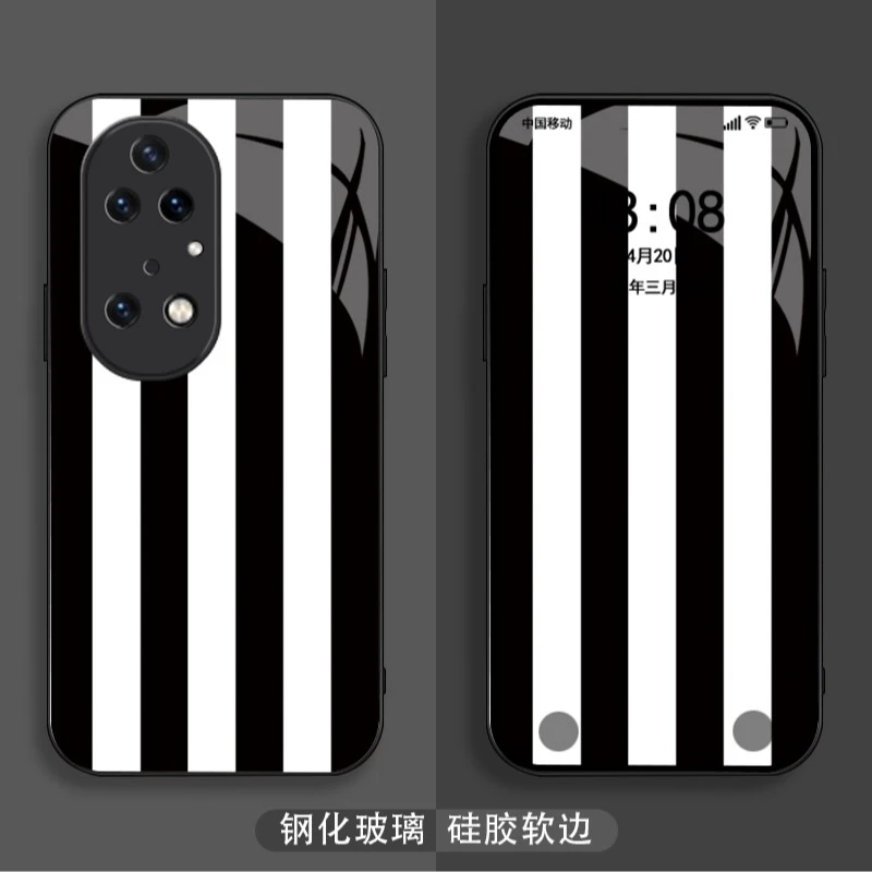 适用于【华为】P50Pro创意黑白条纹设计感全包玻璃壳
